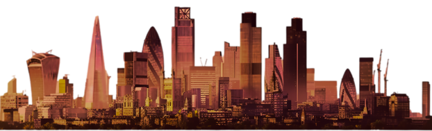 London Skyline graphic in orange tone