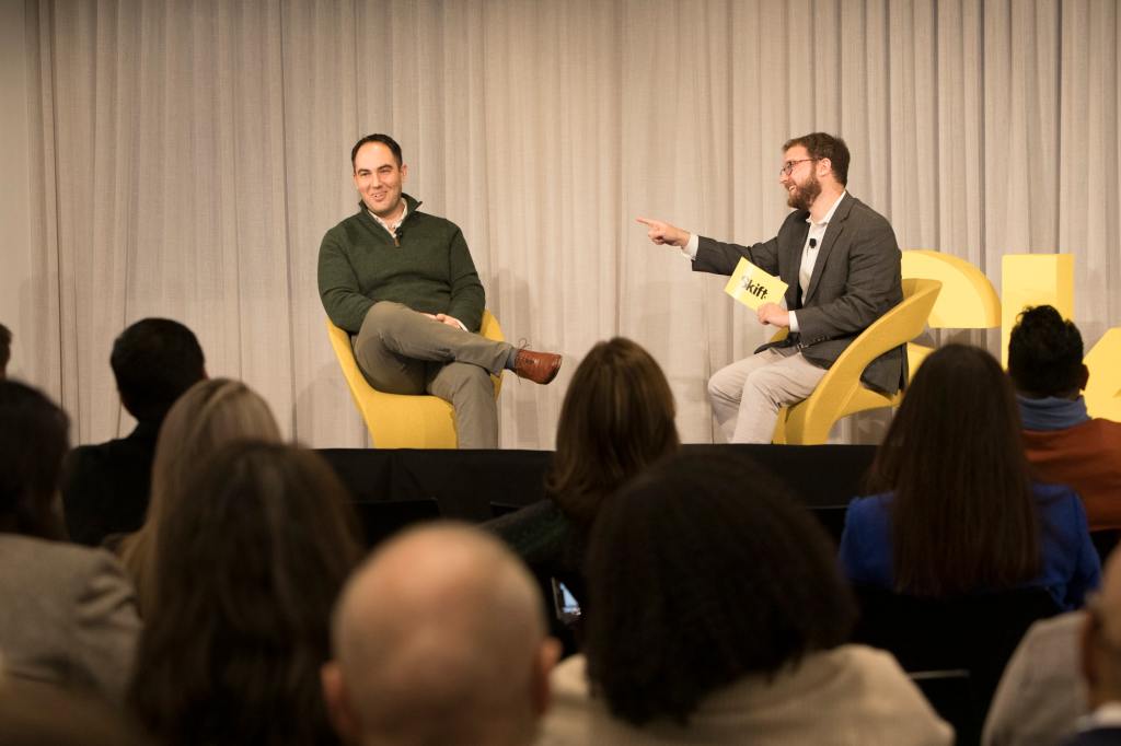 Seth Borko from Skift on stage interviewing Thomas Reiner from Altimeter Capital Partner at Skift Megatrends NYC